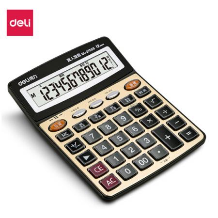 得力(deli)27559 大屏金色面板語音計算器 12位顯示真人語音計算機(jī) 辦公文具用品
