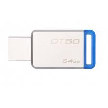 金士頓（Kingston）64GB USB3.1 U盤(pán) DT50 藍(lán)色 金屬外殼 無(wú)蓋設(shè)計(jì)