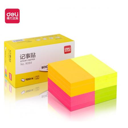 得力（deli）12本1200張熒光彩色便利貼 76*51mm便條紙N次貼記事貼辦公用品 9084