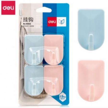 得力（deli）掛鉤強(qiáng)力粘膠貼墻壁壁掛承重廚房掛勾無痕粘貼門后免打孔粘鉤 1.5kg承受重量 彩色4只 19353