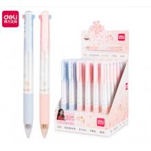 得力四色圓珠筆按動多色筆多功能 彩色紅黑藍色0.7mm原子筆學生用多彩中油筆 s311櫻律款（6只裝）