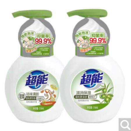 超能洗手液泡沫抑菌258ml清新袪味+258m滋潤(rùn)保濕