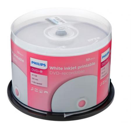 飛利浦（PHILIPS）DVD-R空白光盤(pán)/盤(pán)面可打印/刻錄盤(pán) 16速4.7G 可打印盤(pán) 桶裝50片