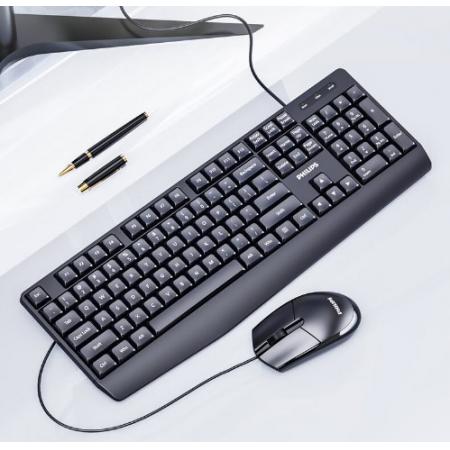 飛利浦（PHILIPS）SPT6237鍵鼠套裝 有線鍵盤鼠標(biāo) 防濺灑設(shè)計 商務(wù)辦公 筆記本電腦外接鍵盤 USB鍵盤 黑色