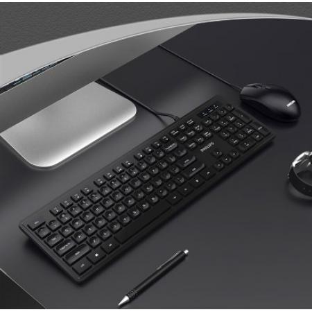 飛利浦（PHILIPS）SPT6264鍵鼠套裝 有線鍵盤(pán)鼠標(biāo) 防濺灑設(shè)計(jì) 商務(wù)辦公 筆記本電腦外接鍵盤(pán) USB鍵盤(pán) 黑色