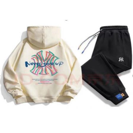 NY&XT官方潮牌衛(wèi)衣男秋冬季潮牌休閑連帽情侶套裝印花運(yùn)動套裝男兩件套 821杏色+2201黑色（NE05） S（建議80-100斤）