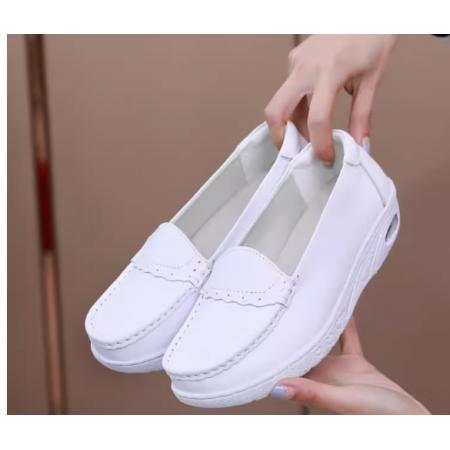 吧佰布 工作鞋 膠底  防靜電 真皮醫(yī)護(hù)工作鞋頭層牛皮護(hù)士鞋女鏤空透氣舒適防滑不累腳
