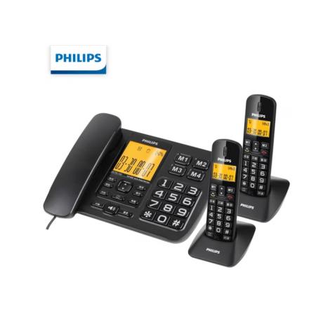 飛利浦（PHILIPS）無繩電話機(jī) 固定座機(jī) 子母機(jī) 家用辦公 一鍵撥號 三方通話 DCTG152一拖二 (黑色) 